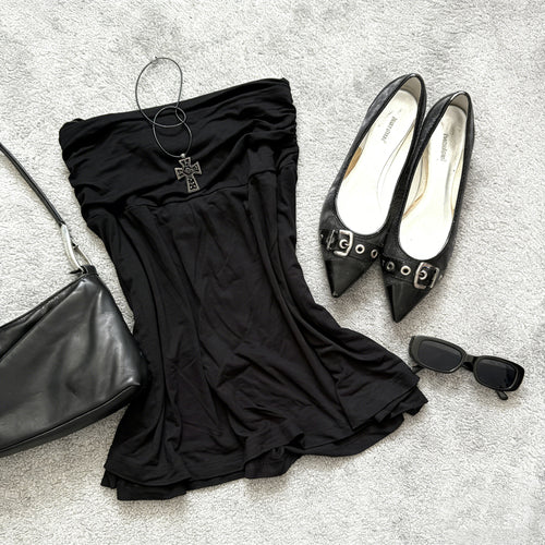 black strapless mini dress bodycon tube dress sexy little black dress outfit-1