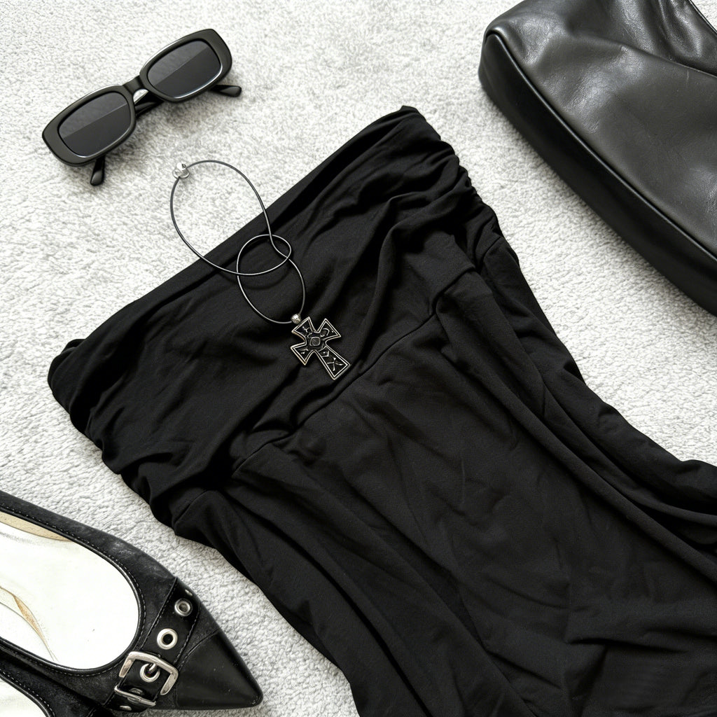 black strapless mini dress bodycon tube dress sexy little black dress outfit-2