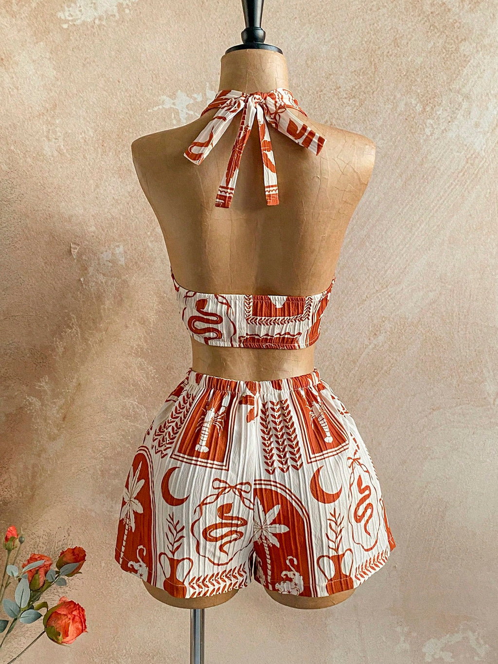 boho halter crop top and shorts set summer vacation outfit-3