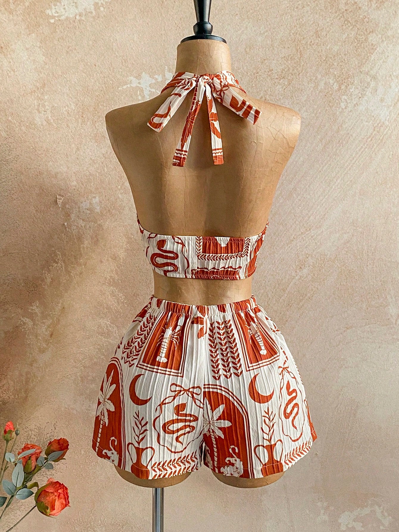 boho halter crop top and shorts set summer vacation outfit-3