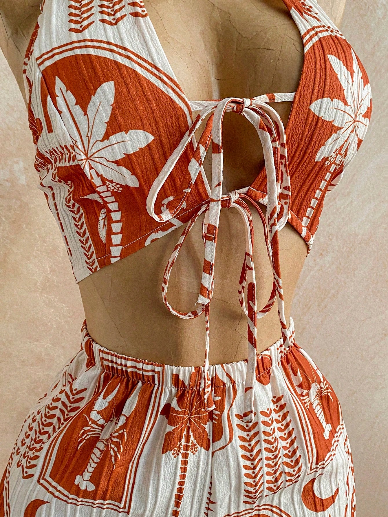 boho halter crop top and shorts set summer vacation outfit-4