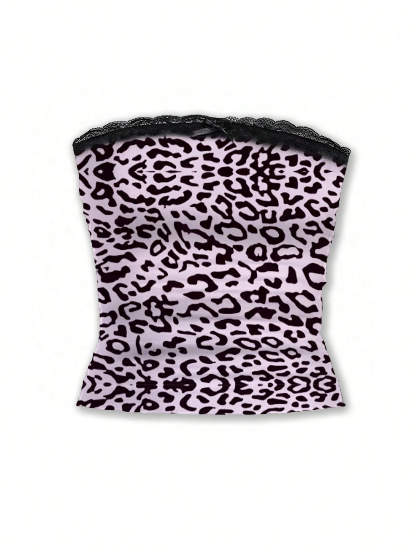 leopard print tube top and shorts set women lace trim outfit-2