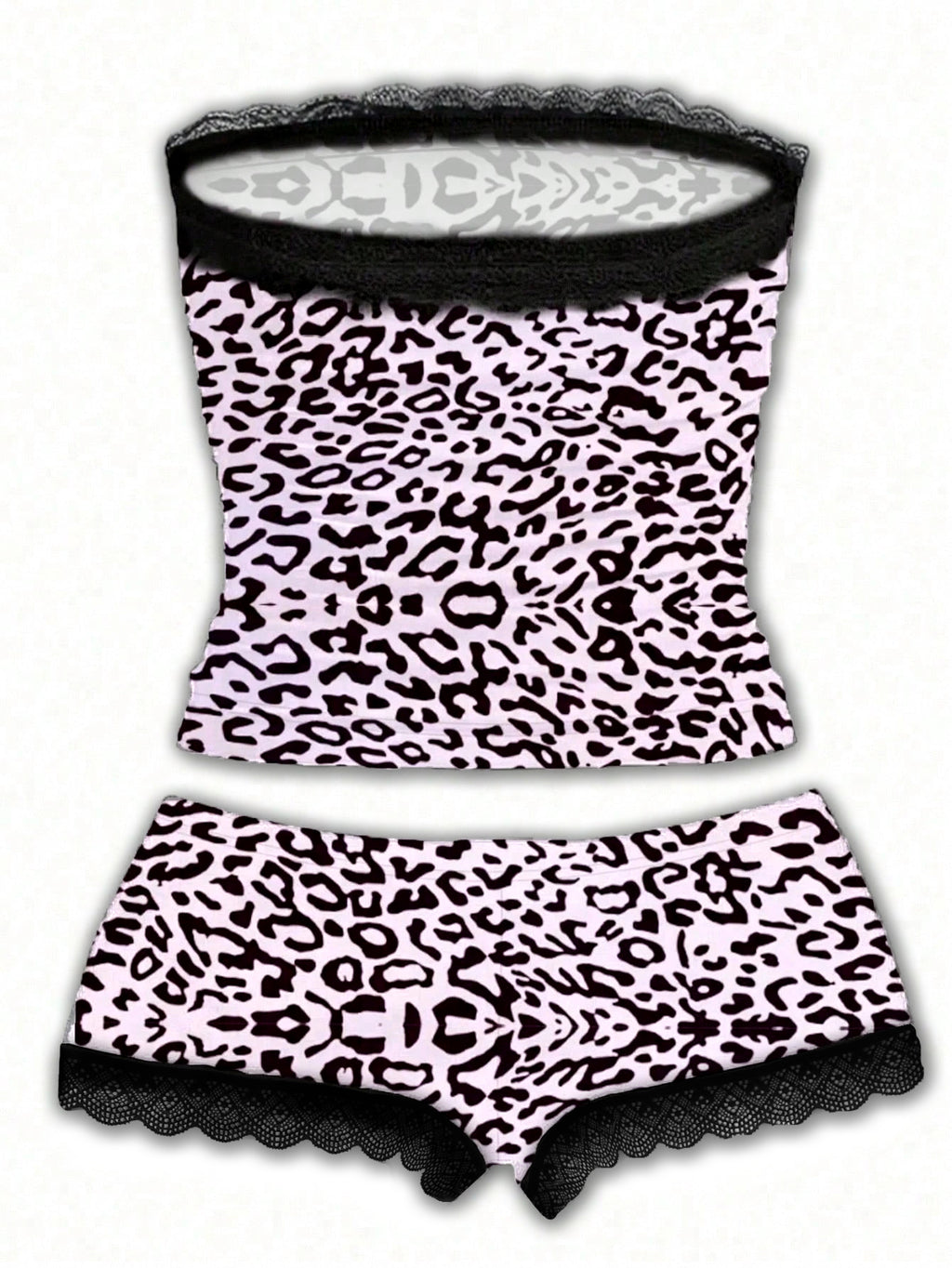 leopard print tube top and shorts set women lace trim outfit