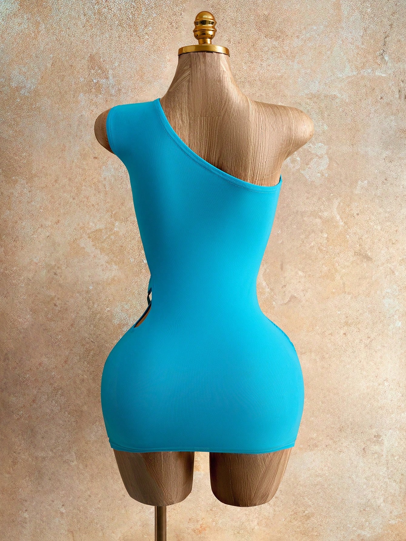 one shoulder bodycon mini dress blue cut out waist club dress-2