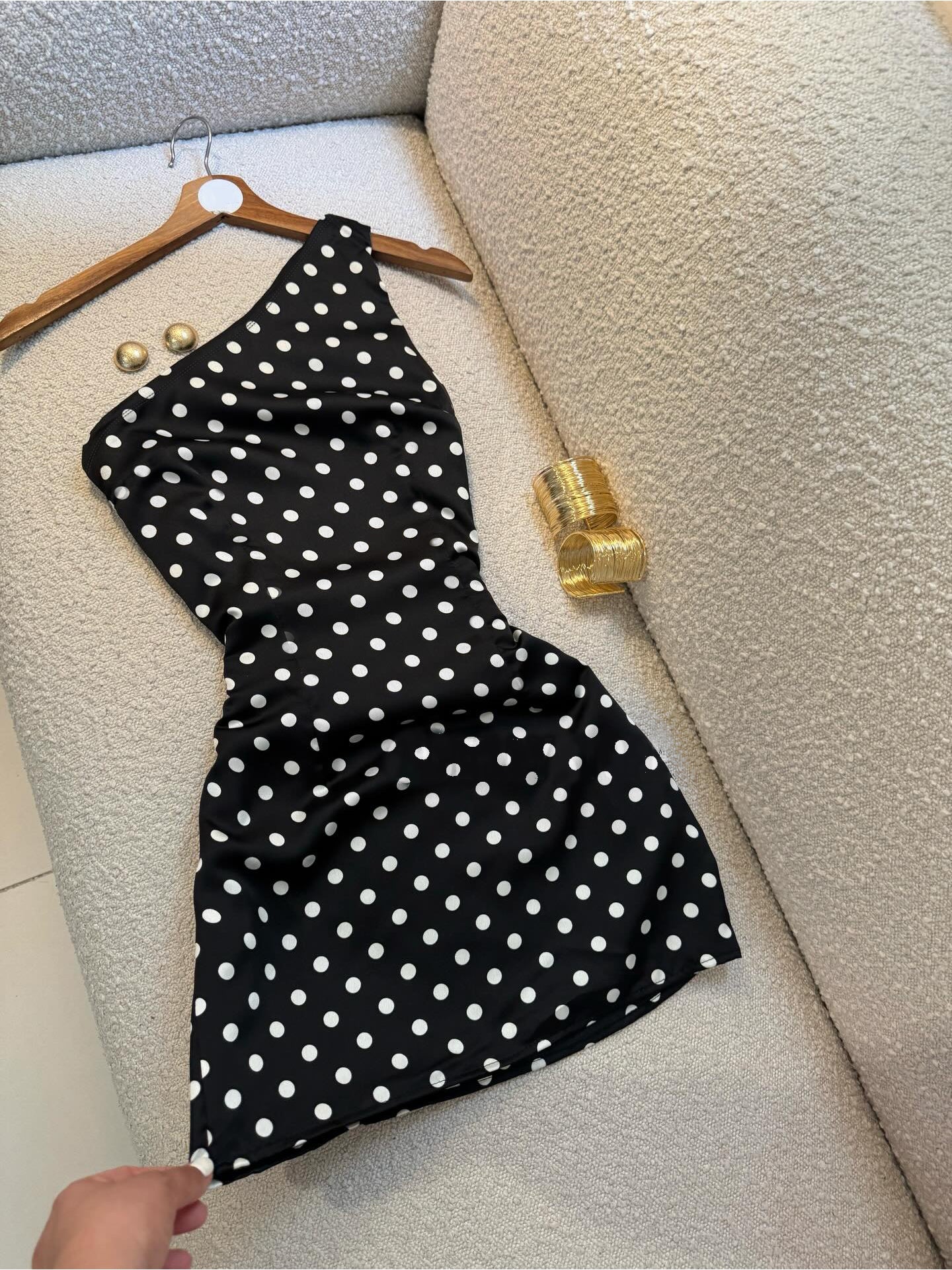 one shoulder polka dot bodycon mini dress