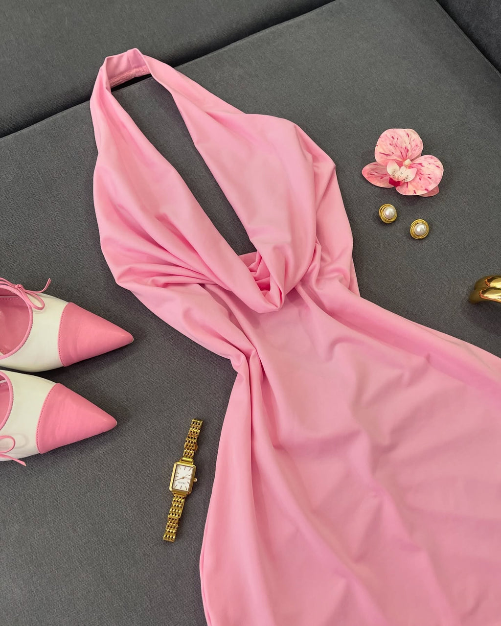 pink halter bodycon mini dress with twist front-3