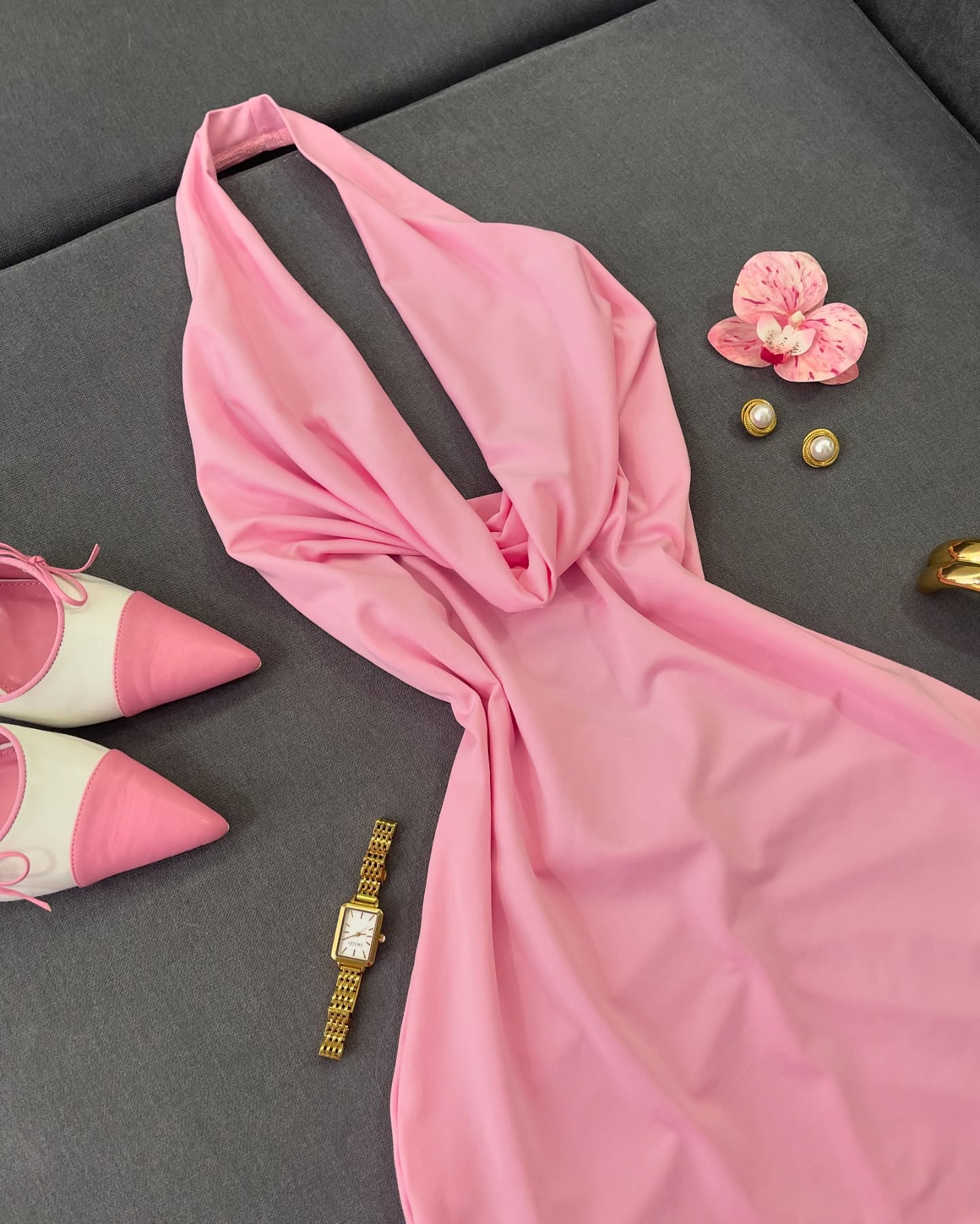 pink halter bodycon mini dress with twist front-3
