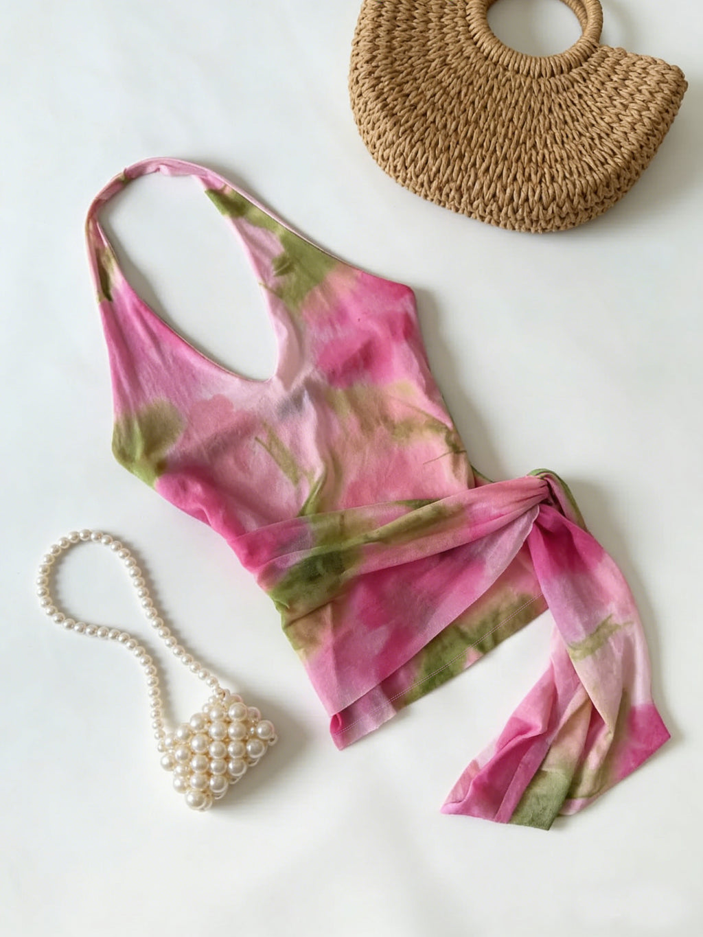 pink tie dye halter top wrap tie backless summer sexy crop top-1