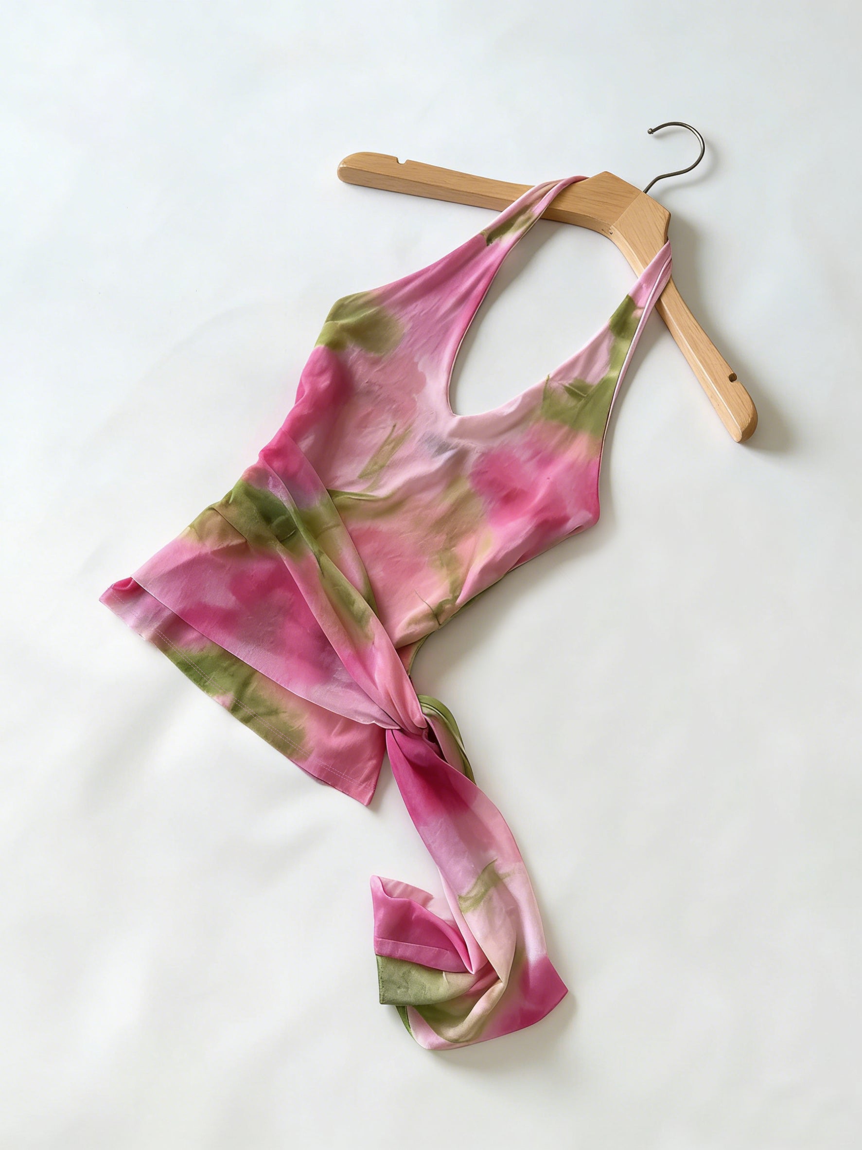 pink tie dye halter top wrap tie backless summer sexy crop top-2