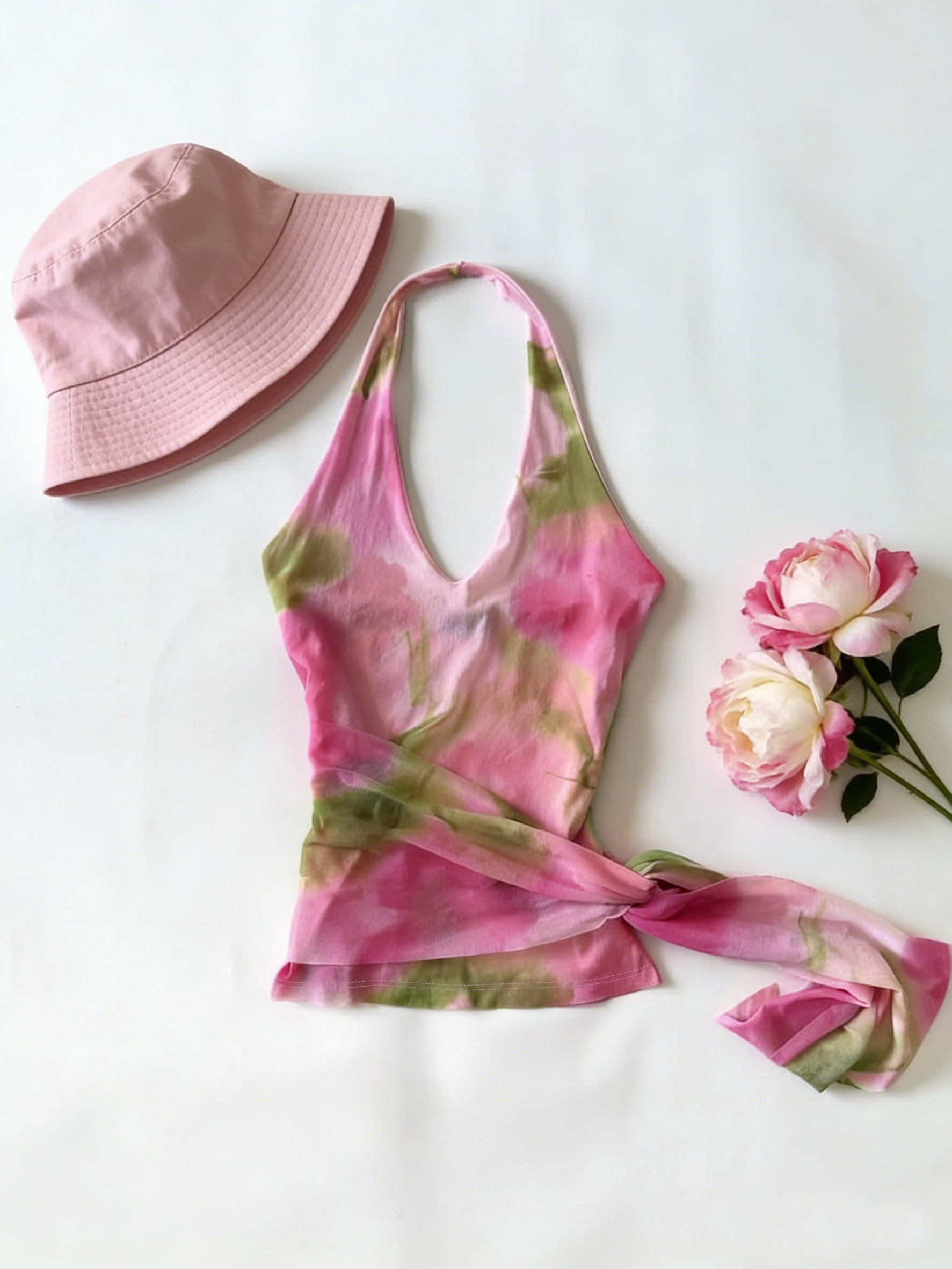 pink tie dye halter top wrap tie backless summer sexy crop top-3