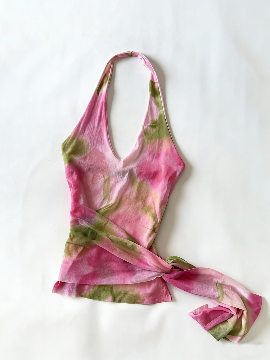 pink tie dye halter top wrap tie backless summer sexy crop top