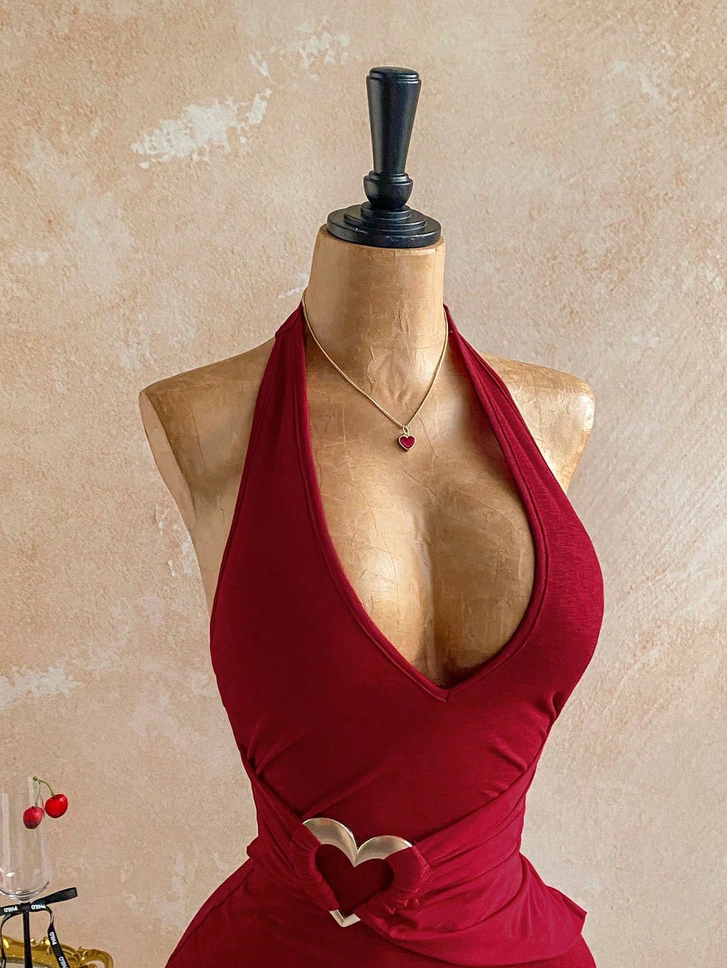 red halter bodycon mini dress with heart cutout sexy party dress-3