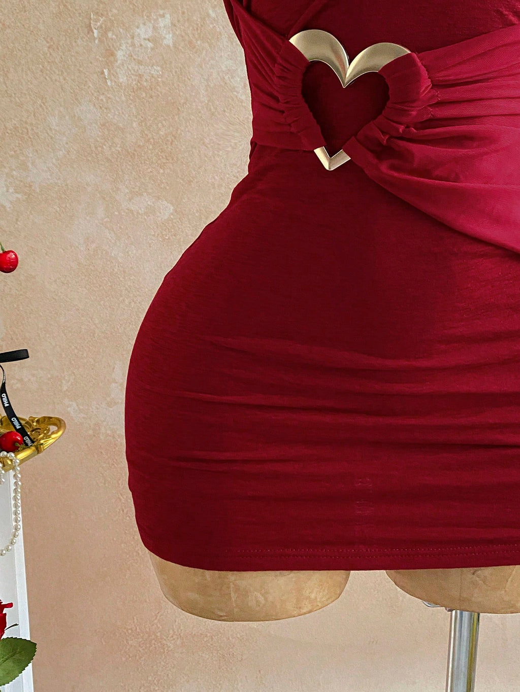 red halter bodycon mini dress with heart cutout sexy party dress-5