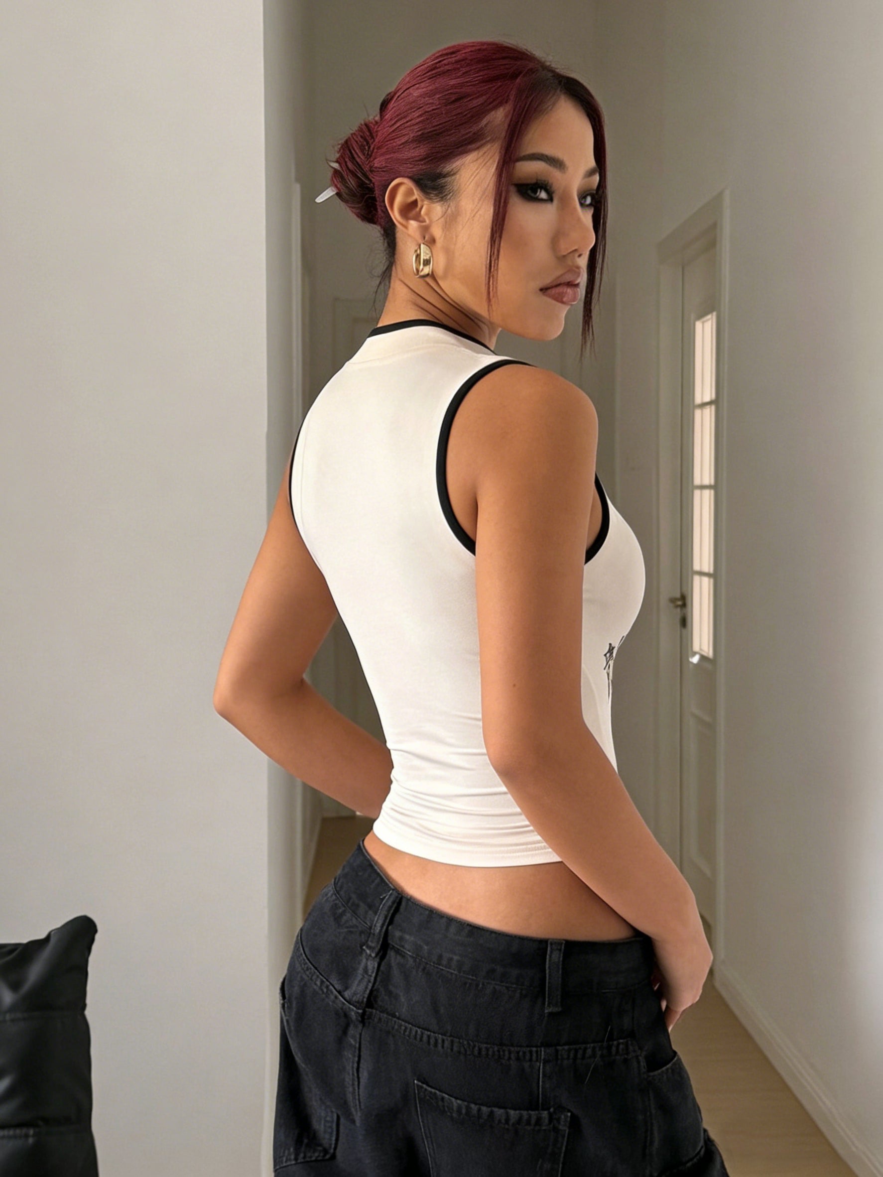 white dragon print halter crop top keyhole sexy slim fit oriental style tank-4