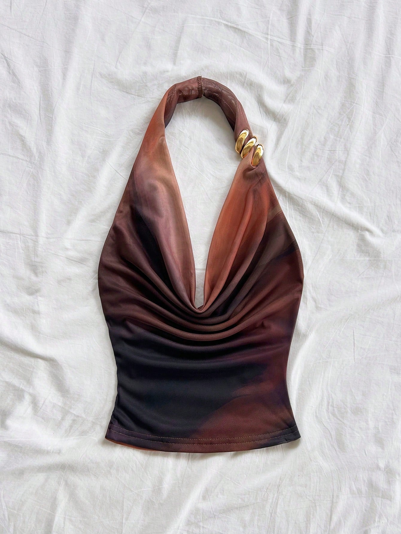 womens halter satin top gradient draped neck sleeveless sexy summer top-2