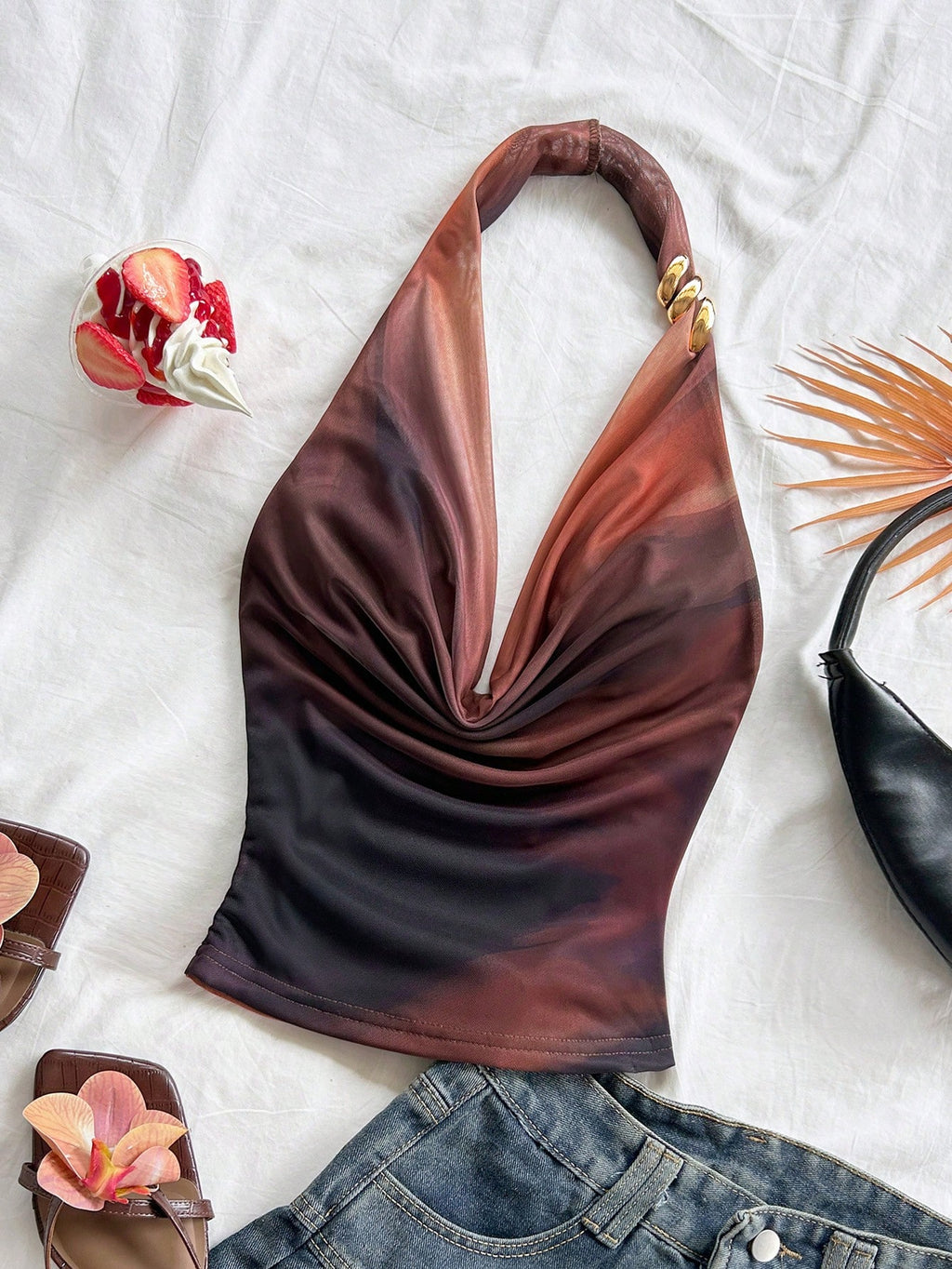 womens halter satin top gradient draped neck sleeveless sexy summer top-4