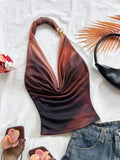 womens halter satin top gradient draped neck sleeveless sexy summer top
